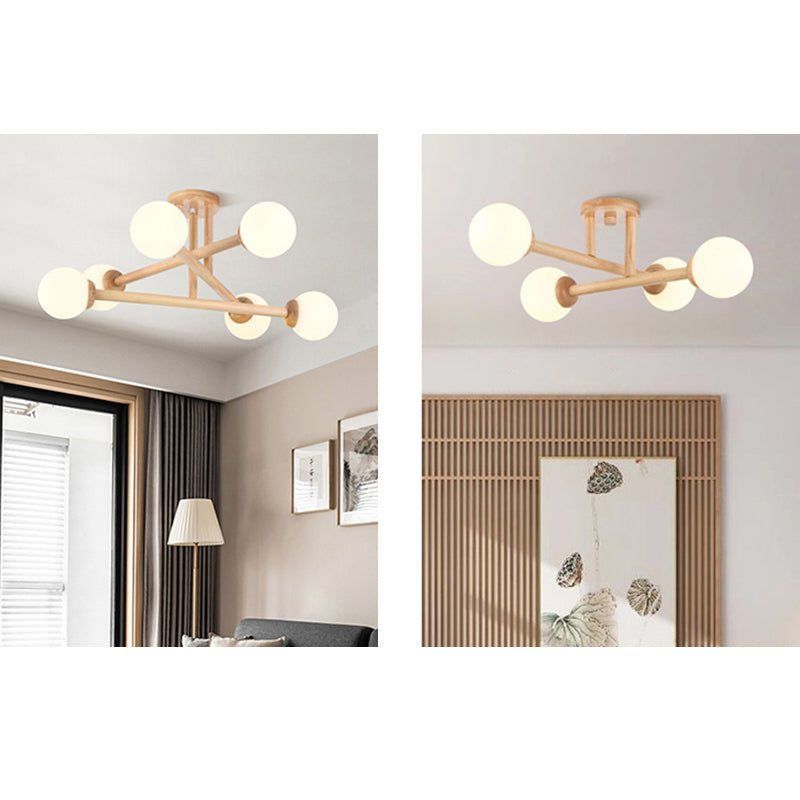 Ozawa Nórdica Multiple Bolas Vidrio Lámpara de Techo Madera