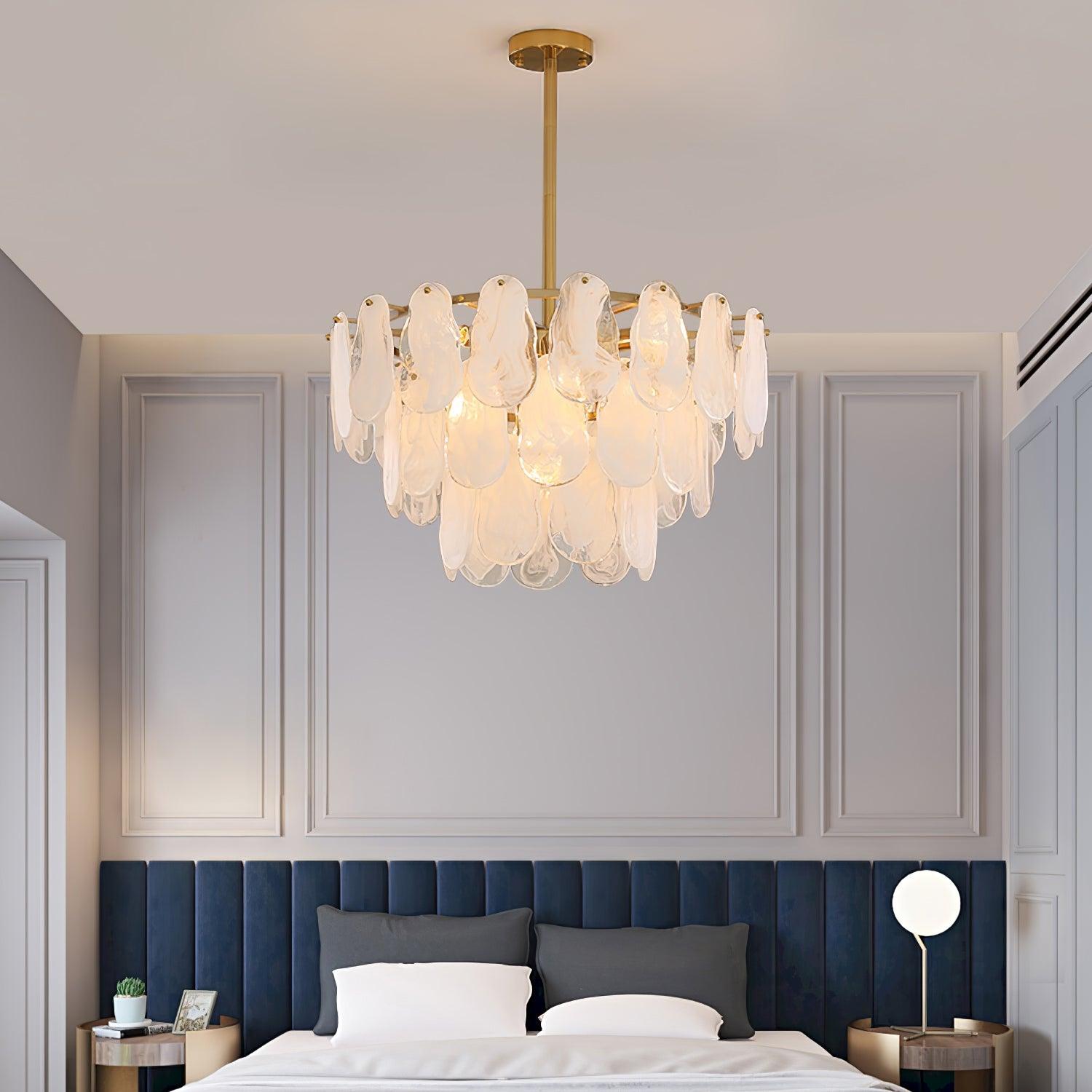 Verona Cloud Glass Tiered Brass Chandelier