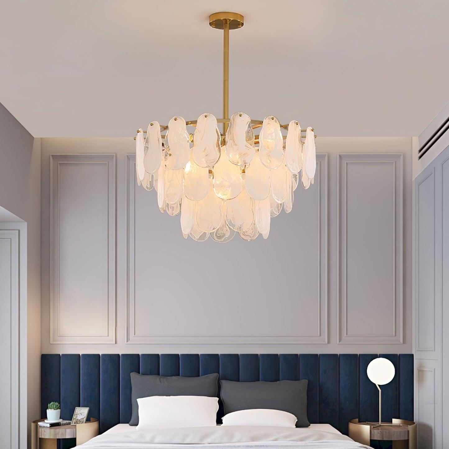 Verona Cloud Glass Tiered Brass Chandelier