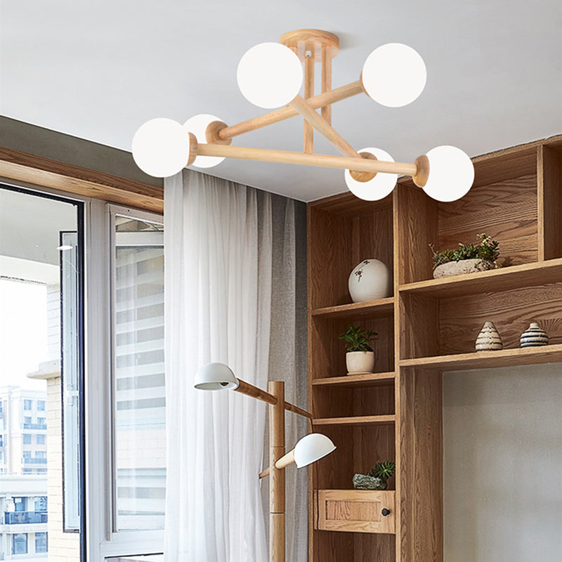 Ozawa Nórdica Multiple Bolas Vidrio Lámpara de Techo Madera