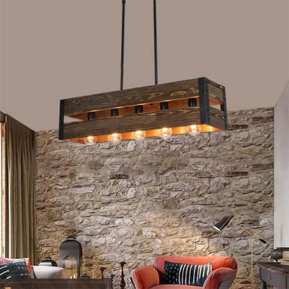 Alessio Vintage LED Lámpara Colgante Rectangular ,2 Colores, Metal Madera