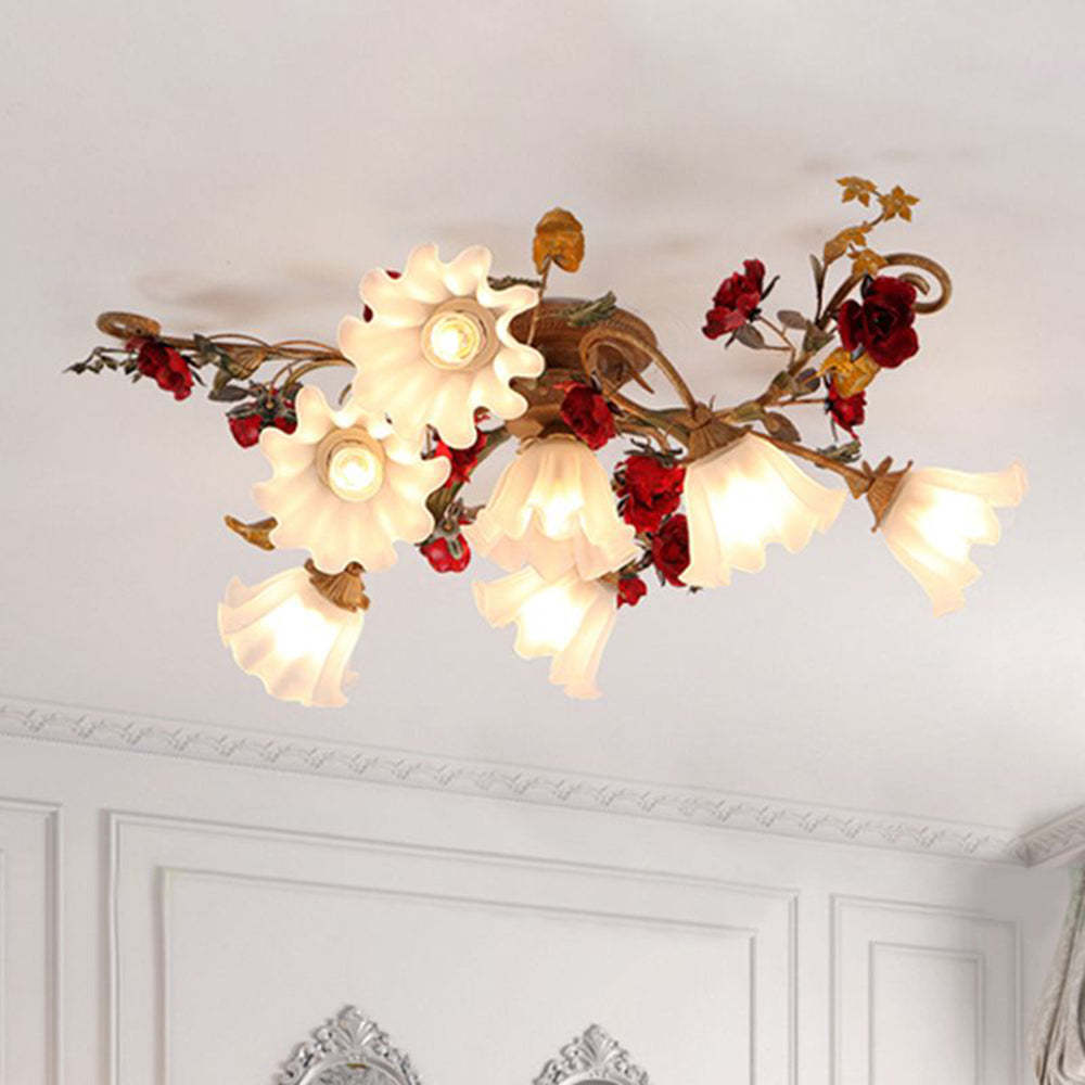 Olivia Americana Rústico Flor Metal Lámpara de Techo Salón Blanco