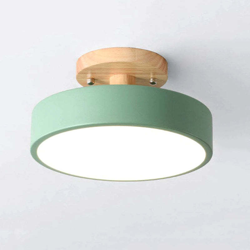 Quinn Moderna Redonda Madera/Acrílica Lámpara de Techo Negra/Rosa/Verde/Madera