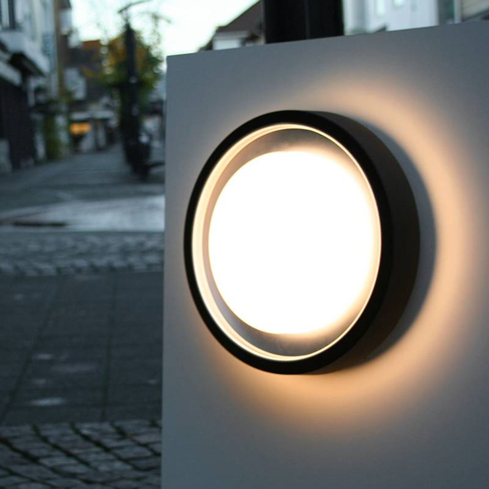 Orr Moderno Redondo LED Aplique Exterior Negro Jardín/Pasillo/Calcón/Terraza Metal