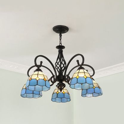 Silva Retro Tiffany LED Lámparas de Araña Blanco/Azul/Azul Marino Salón/Dormitorio Metal y Acrílico 3/5/6/8-Llamas