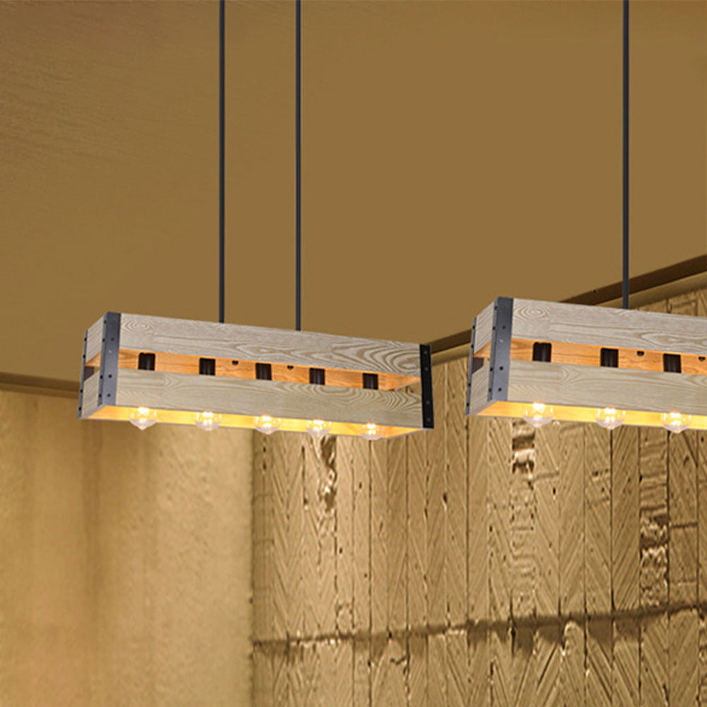 Alessio Vintage LED Lámpara Colgante Rectangular ,2 Colores, Metal Madera