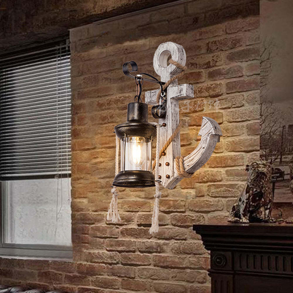 Austin Retro LED Aplique Exterior Ancla Interior Comedor/Sala de Estar Metal/Madera