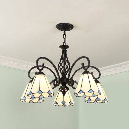 Silva Retro Tiffany LED Lámparas de Araña Blanco/Azul/Azul Marino Salón/Dormitorio Metal y Acrílico 3/5/6/8-Llamas