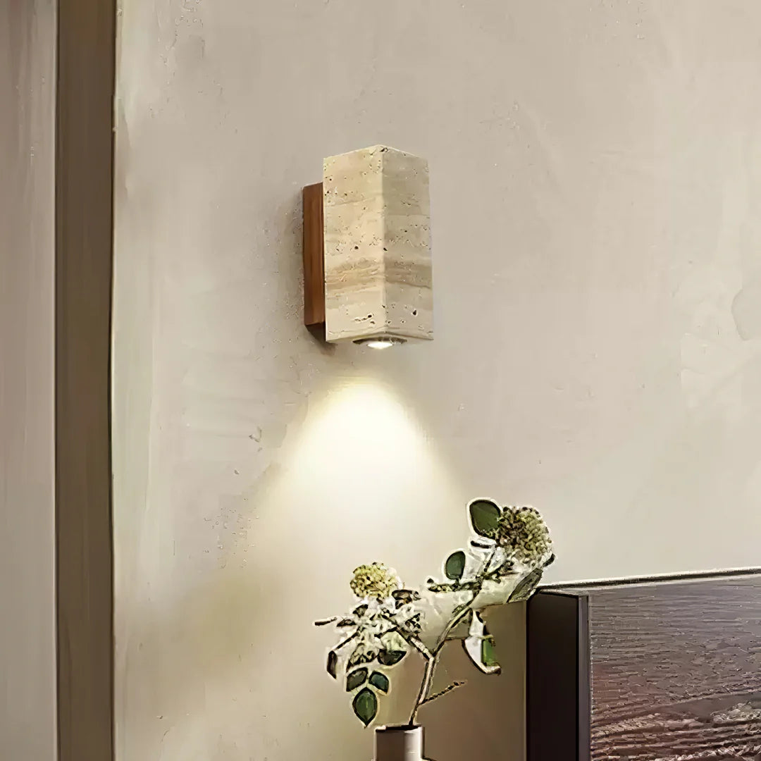 Dune Blend Yellow Travertine Wood Wall Light