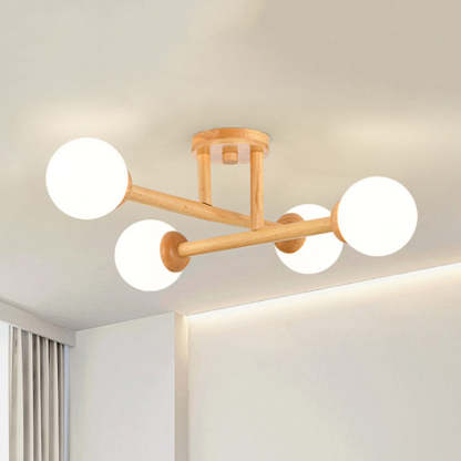 Ozawa Nórdica Multiple Bolas Vidrio Lámpara de Techo Madera