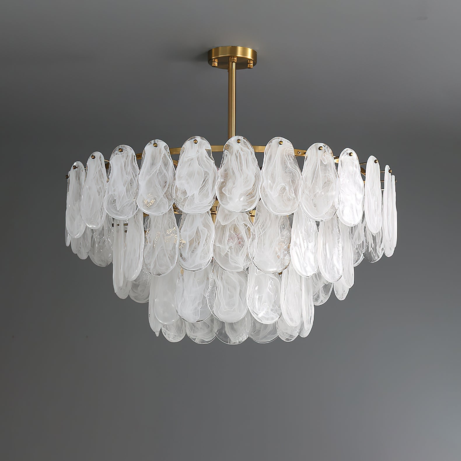 Verona Cloud Glass Tiered Brass Chandelier
