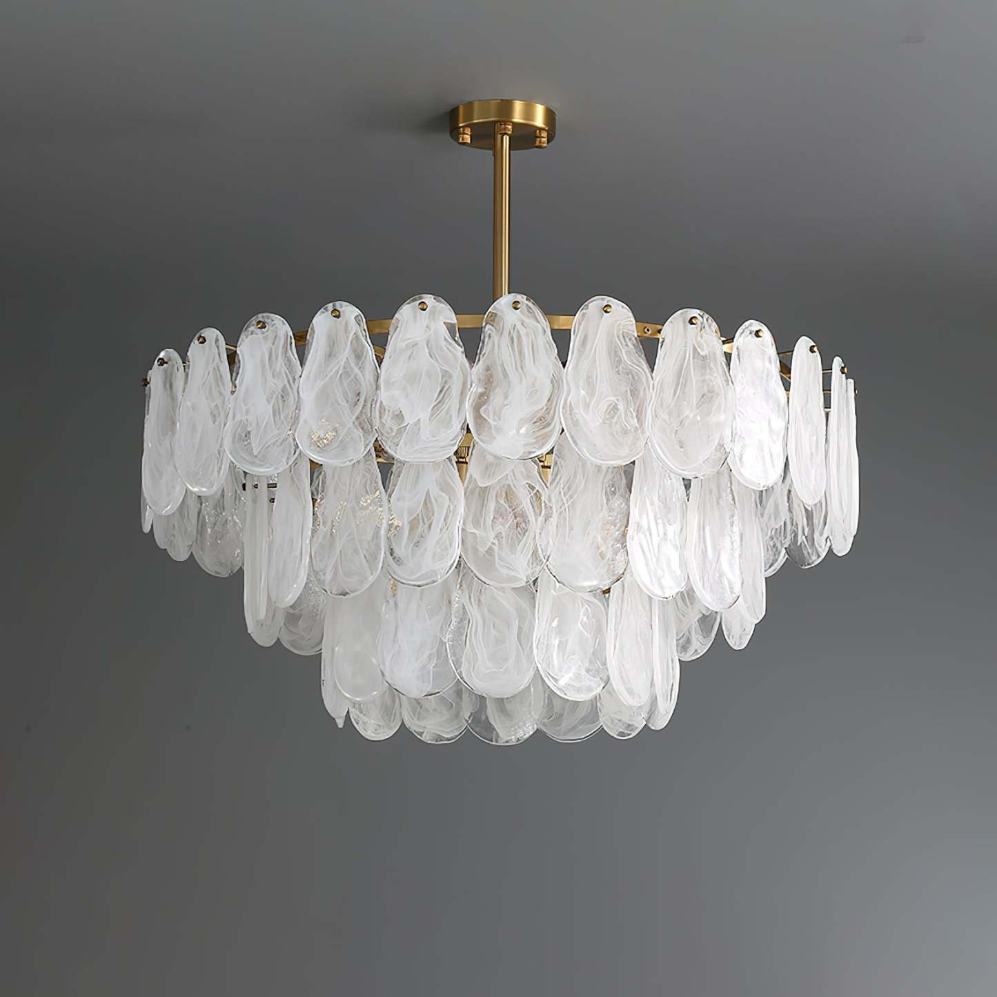Verona Cloud Glass Tiered Brass Chandelier