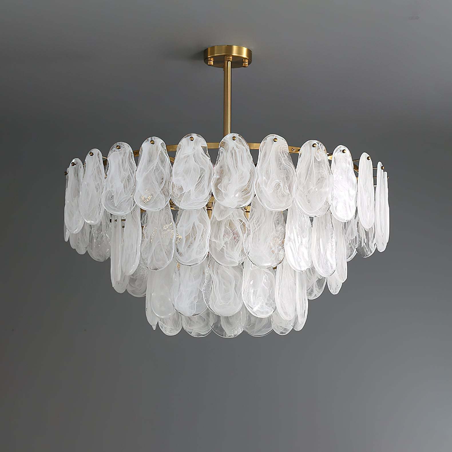 Verona Cloud Glass Tiered Brass Chandelier