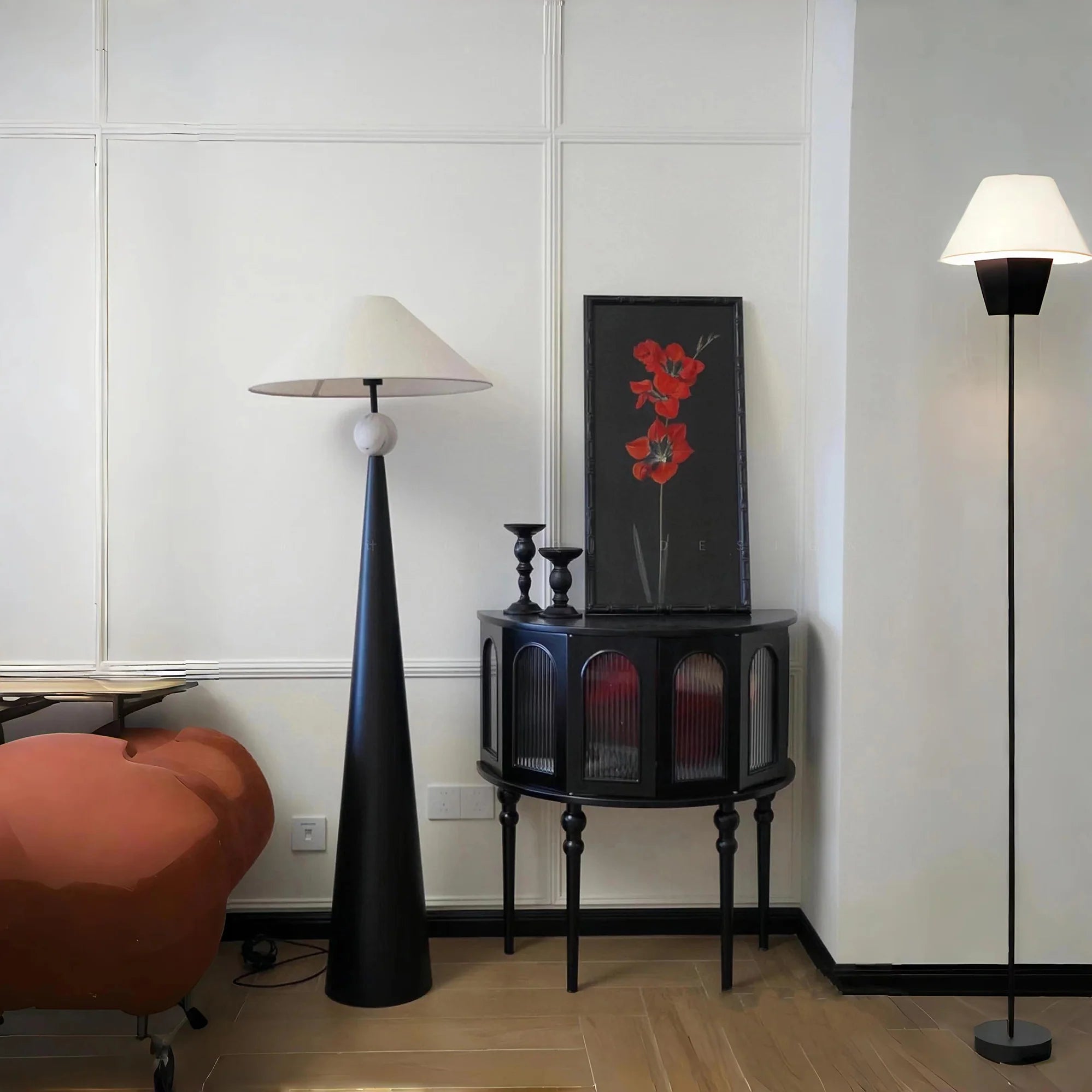 Hakka Fabric Metal Cone Floor Lamp