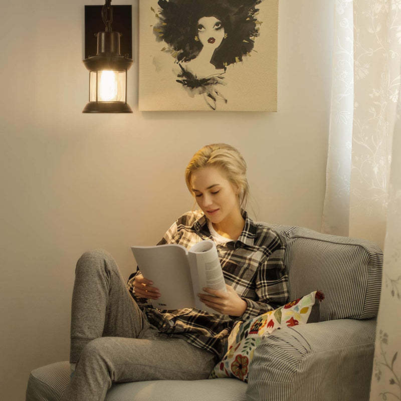 Alessio Industrial Retro Wall Lamp Negro/Bronce Interior Metal/Vidrio