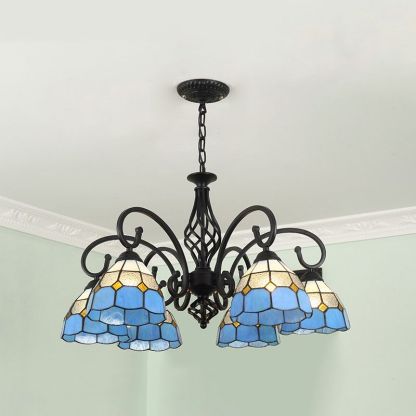 Silva Retro Tiffany LED Lámparas de Araña Blanco/Azul/Azul Marino Salón/Dormitorio Metal y Acrílico 3/5/6/8-Llamas