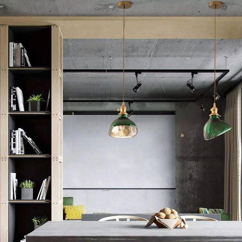 Hailie Lámpara Colgante Retro LED Verde Metal/Cristal Comedor