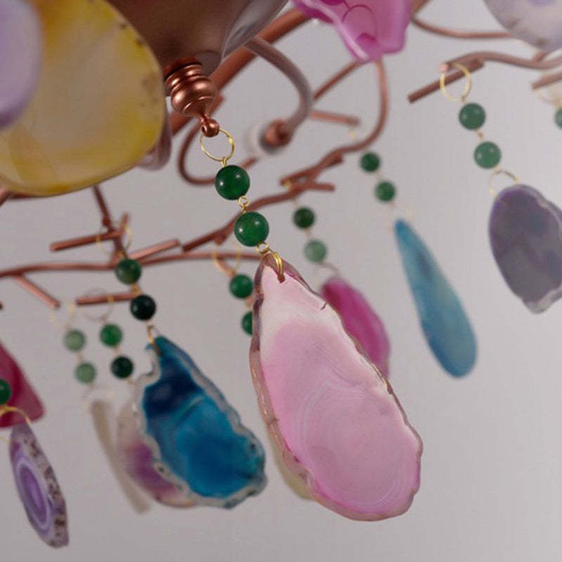 Morandi Diseño Redondo LED Lámpara Colgante Oro Rosa Salón/Dormitorio/Comedor Metal y Piedra Ágata 65/85CM Largo