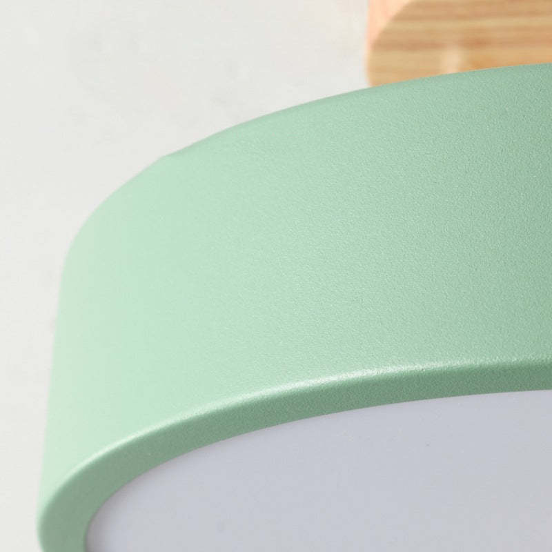 Quinn Moderna Redonda Madera/Acrílica Lámpara de Techo Negra/Rosa/Verde/Madera