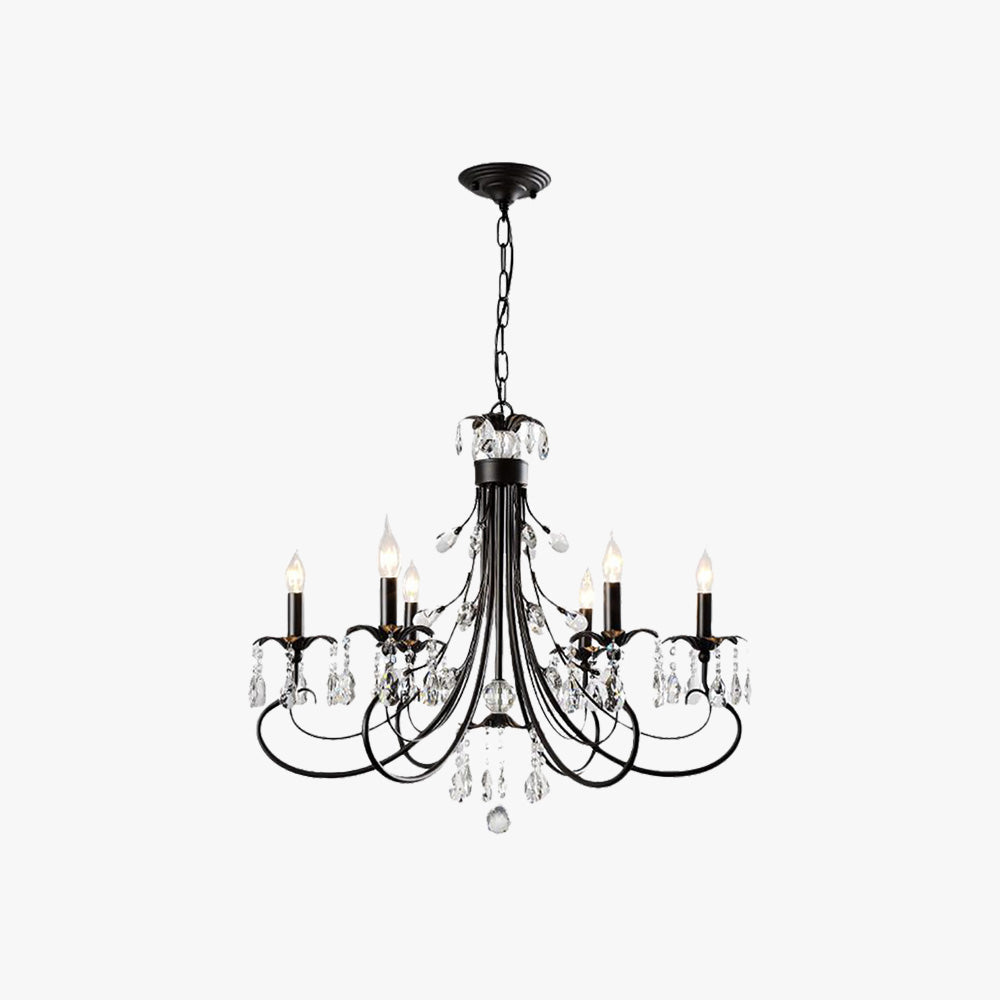 Silva Velas Vintage LED Lámparas de Araña Vida en Negro/Dormitorio/ Comedor Metal y Cristal 6/8/12Flame