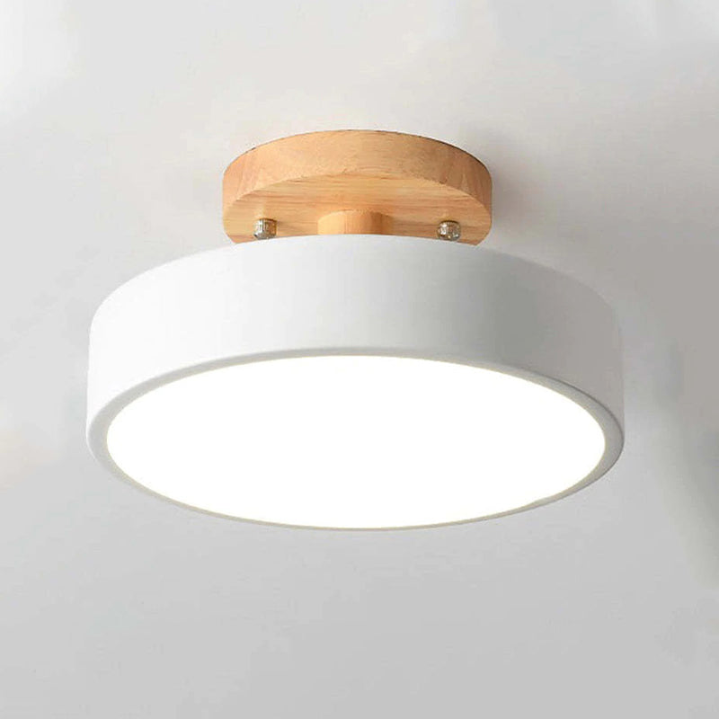 Quinn Moderna Redonda Madera/Acrílica Lámpara de Techo Negra/Rosa/Verde/Madera