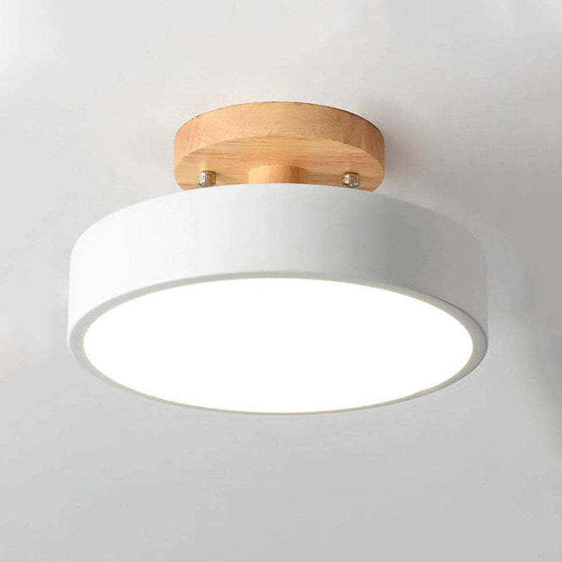 Quinn Moderna Redonda Madera/Acrílica Lámpara de Techo Negra/Rosa/Verde/Madera