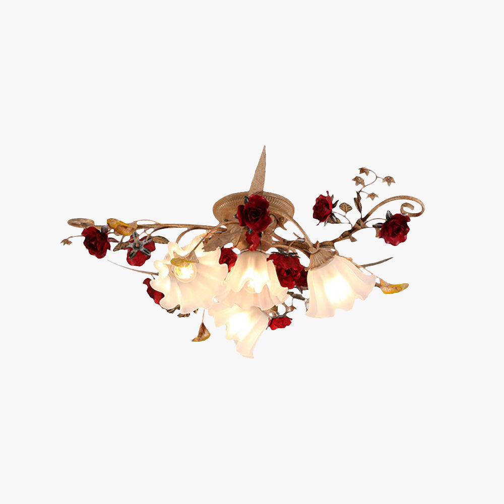Olivia Americana Rústico Flor Metal Lámpara de Techo Salón Blanco