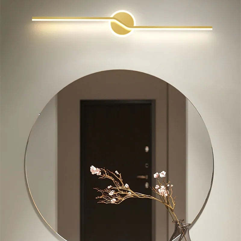 Leigh Moderno Diseño Lineal Aplique de Pared Para Espejo Negro/Dorado
