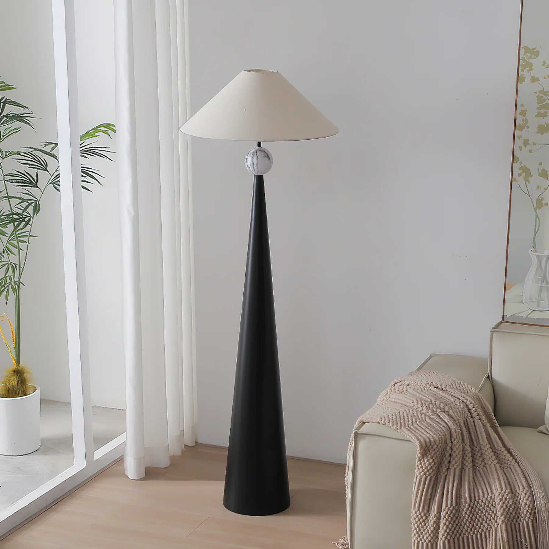 Hakka Fabric Metal Cone Floor Lamp