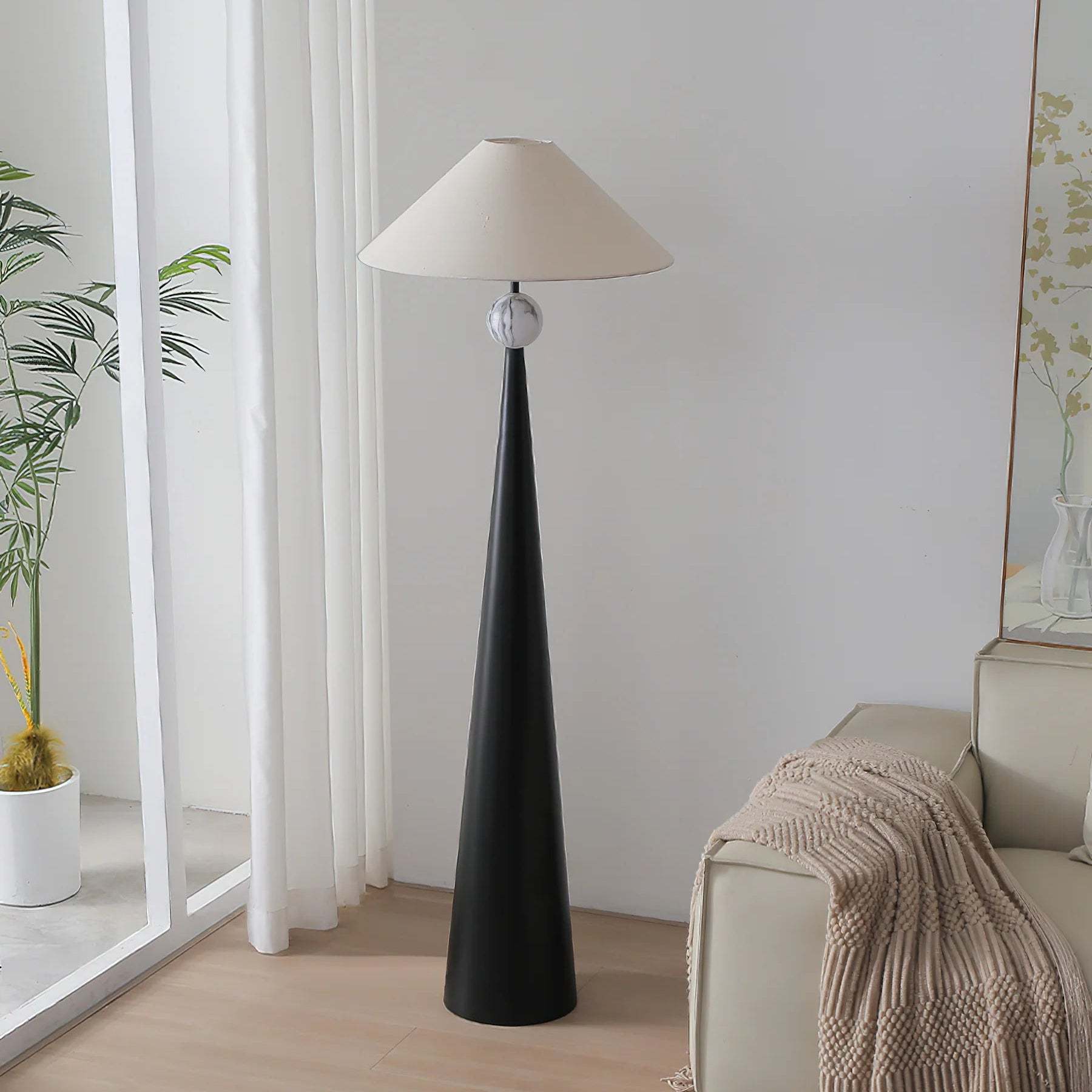 Hakka Fabric Metal Cone Floor Lamp