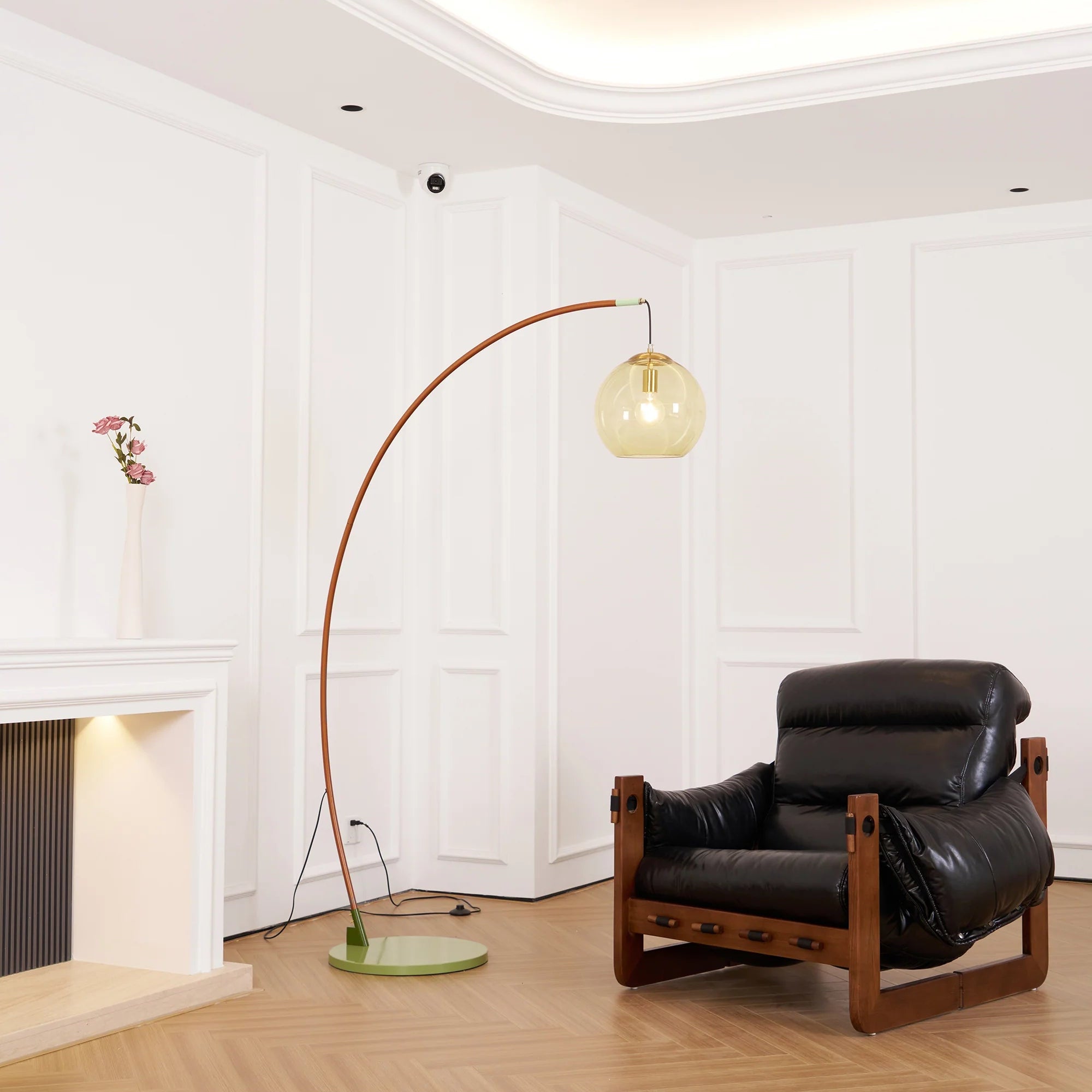 Halo Amber Glass Arc Floor Lamp