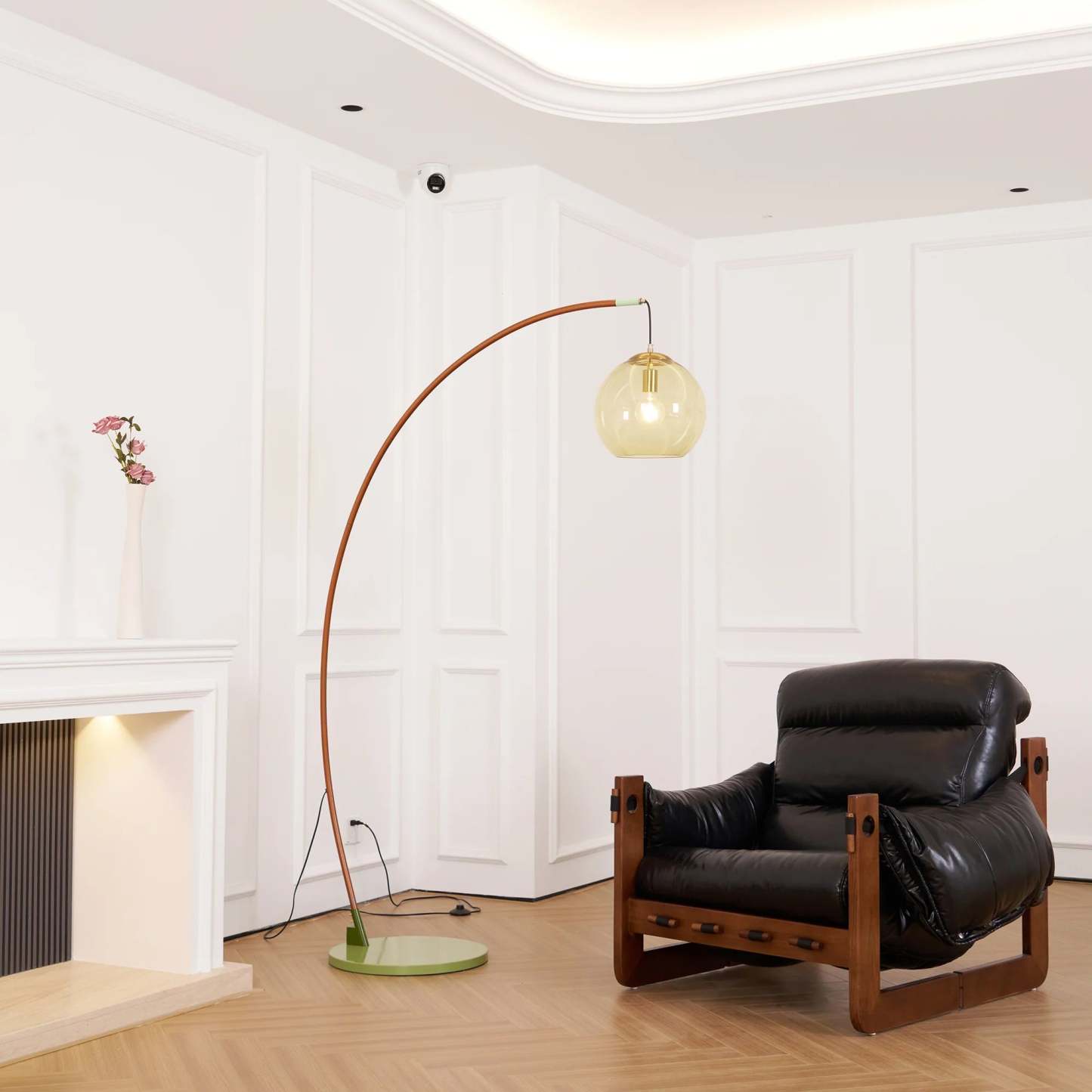 Halo Amber Glass Arc Floor Lamp