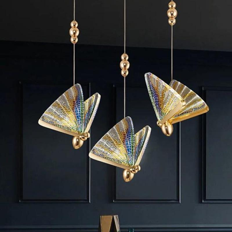 Vlinder Diseña Mariposa Metal/Sílice Lámpara Colgante Dorada