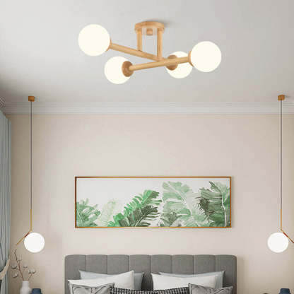 Ozawa Nórdica Multiple Bolas Vidrio Lámpara de Techo Madera