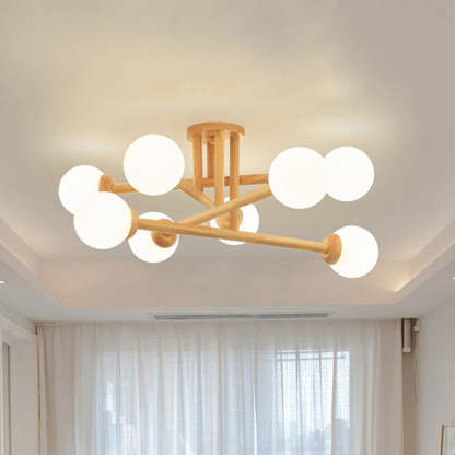 Ozawa Nórdica Multiple Bolas Vidrio Lámpara de Techo Madera