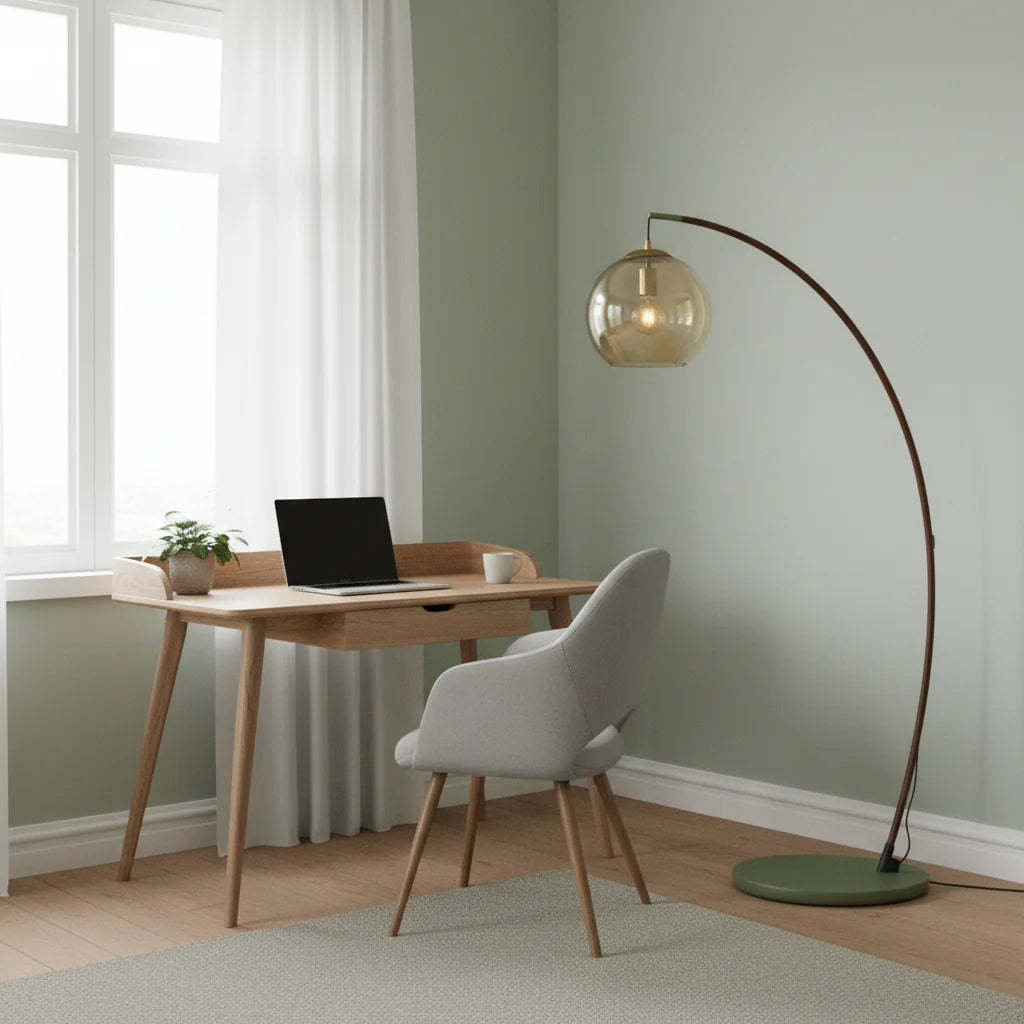 Halo Amber Glass Arc Floor Lamp