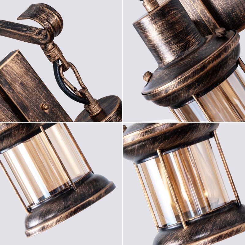 Alessio Industrial Retro Wall Lamp Negro/Bronce Interior Metal/Vidrio