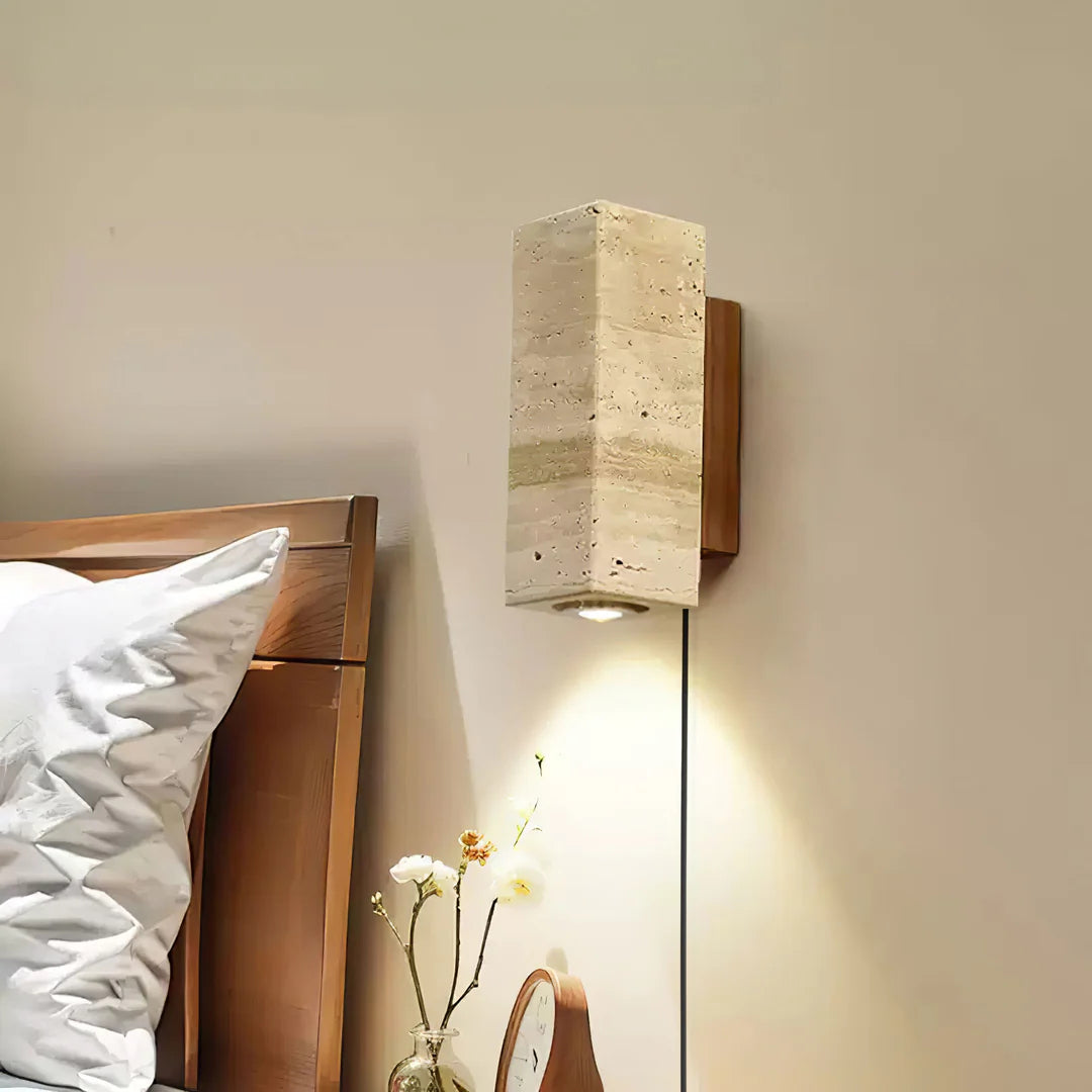 Dune Blend Yellow Travertine Wood Wall Light