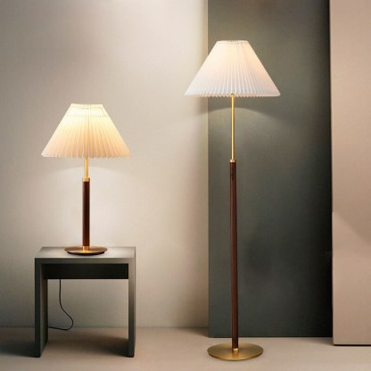 Ozawa Moderna Simple Metal/Tela Lámpara de Pie/Mesa, Nogal