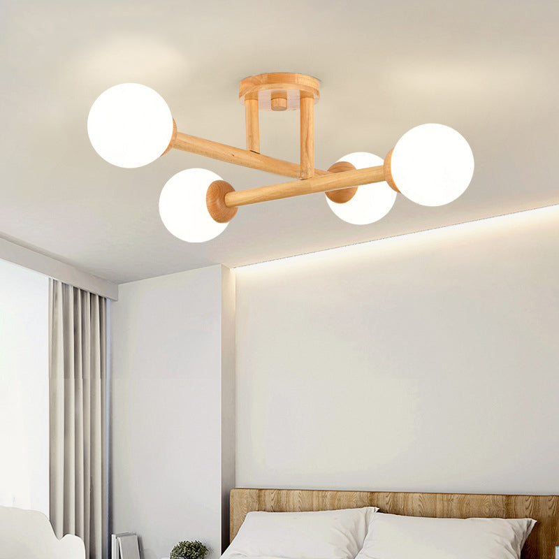 Ozawa Nórdica Multiple Bolas Vidrio Lámpara de Techo Madera