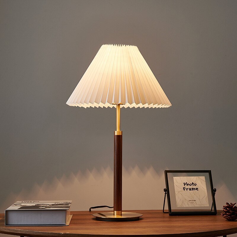 Ozawa Moderna Simple Metal/Tela Lámpara de Pie/Mesa, Nogal