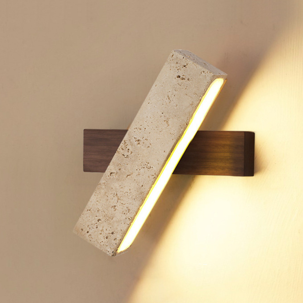 Zaid Natural Travertine Wood Adjustable Minimalist Wall Lamp