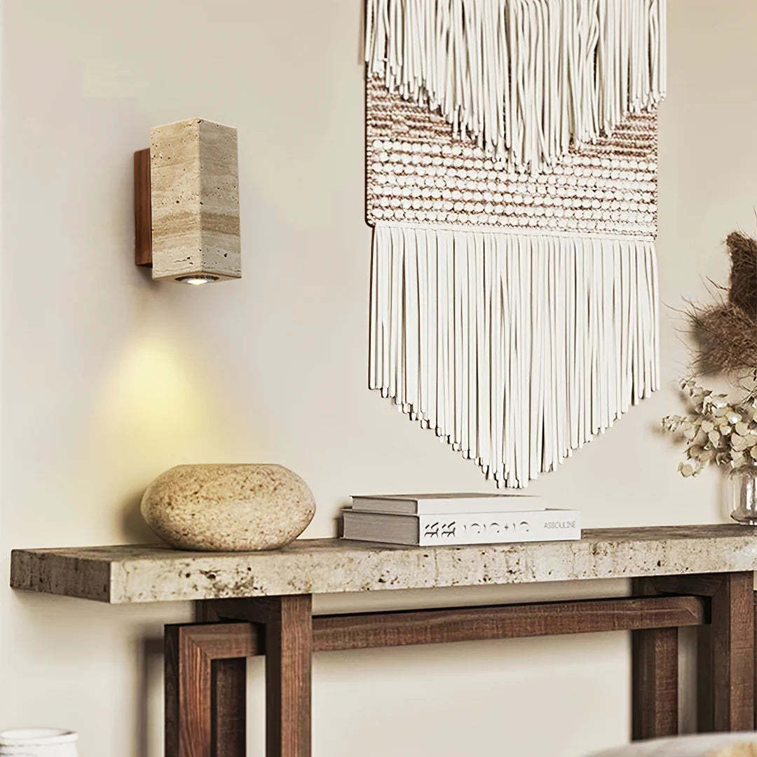 Dune Blend Yellow Travertine Wood Wall Light
