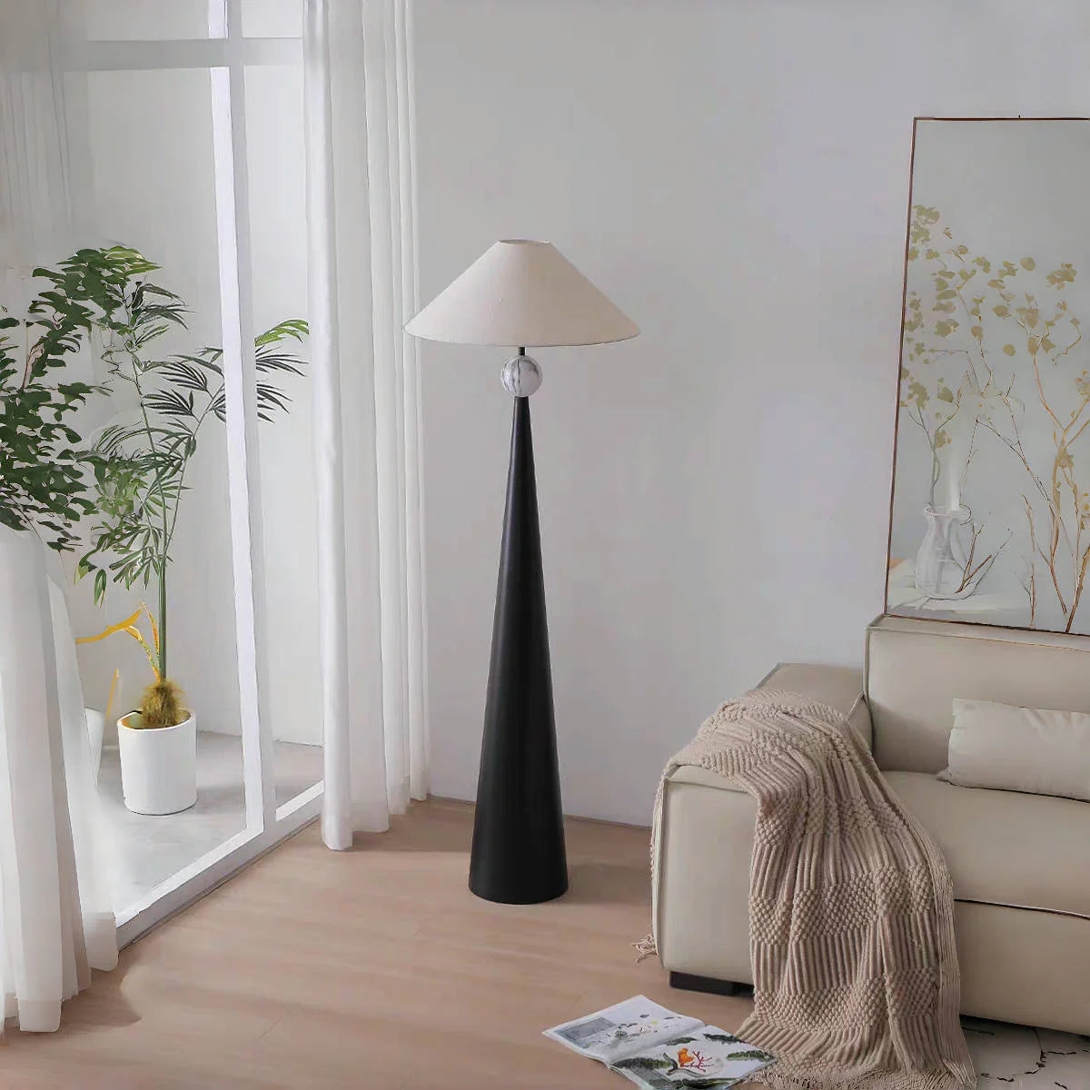 Hakka Fabric Metal Cone Floor Lamp