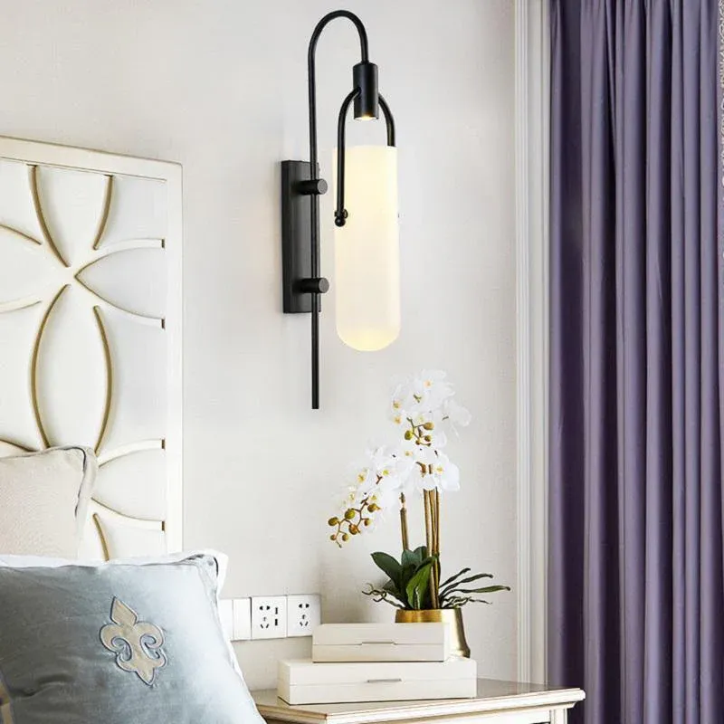 Alessio Minimalismo Negro Cobre Enchapado Metal Vidrio Lámpara de Pared Dormitorio Salón