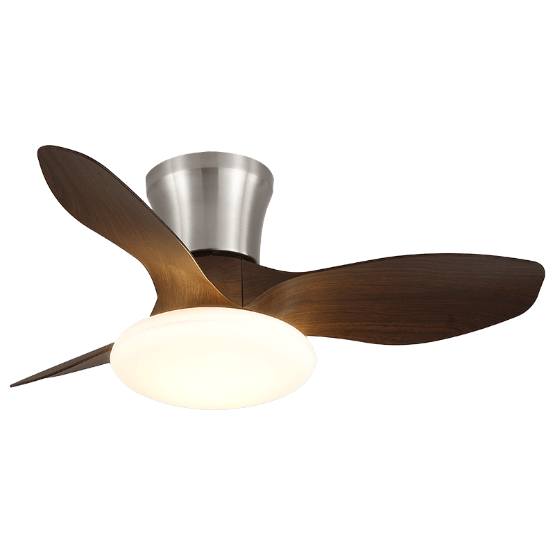 Ventilador de Techo Moderno de Madera Velora con Luz, detalle del acabado nogal