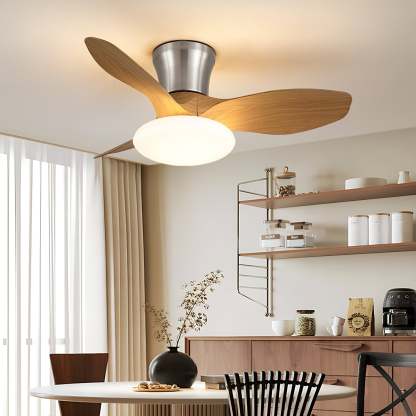 Ventilador de Techo Moderno de Madera Velora con Luz, primer plano de la luz LED