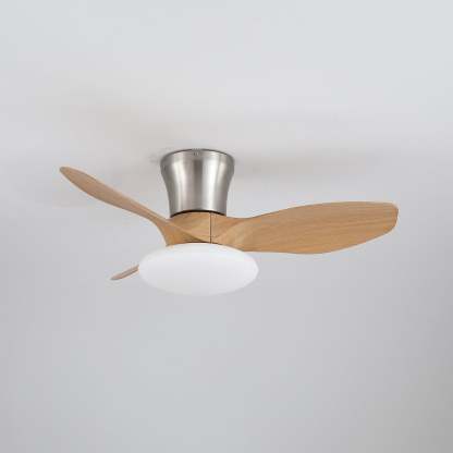 Ventilador de Techo Moderno de Madera Velora con Luz, en acabado níquel