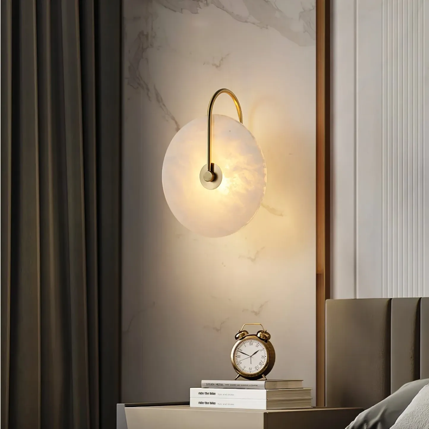 Jade Minimalismo Oro Negro Metal Alabastro Lámpara de Pared Dormitorio Salón
