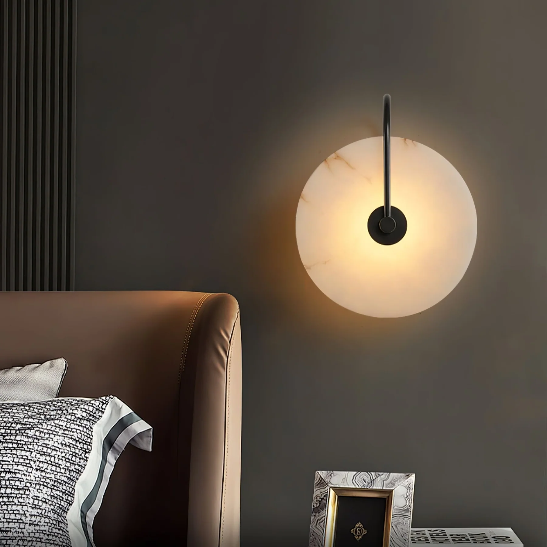 Jade Minimalismo Oro Negro Metal Alabastro Lámpara de Pared Dormitorio Salón